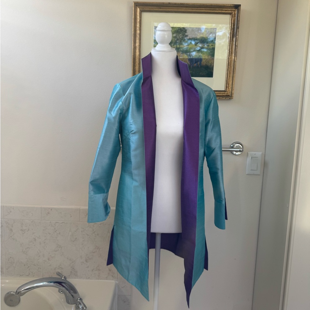 Light blue and Purple Open Front Jacket-Reversible
